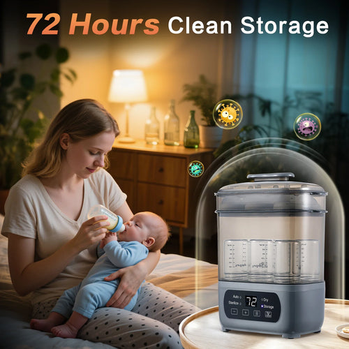4-in-1 Baby Bottle Sterilizer & Dryer – 72H Sterile Storage, 30-Min Turbo Dry, Holds 6 Wide-Neck Bottles, 99.99% Germ-Free